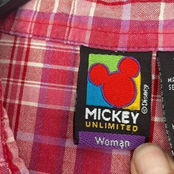 VTG Mickey Unlimited Disney Size 26/28 Women Top Red Plaid Embroidered sleeveles - Picture 9 of 13